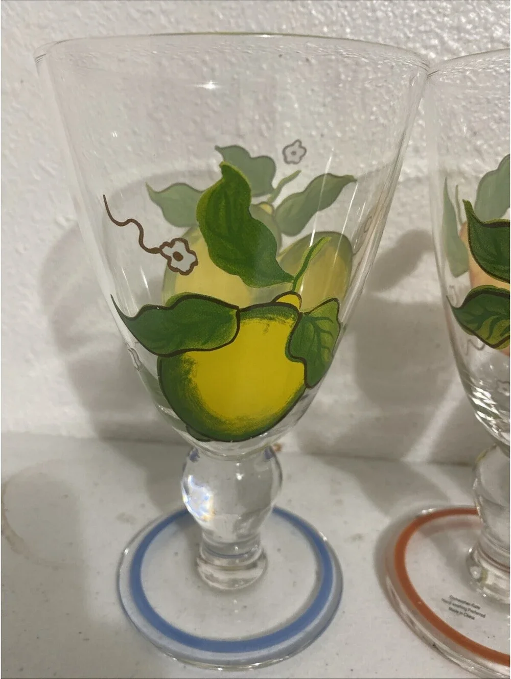 Glass Hand Painted Fruit  Water Juice Pitcher Glasses Fall Summer Colorful Clear